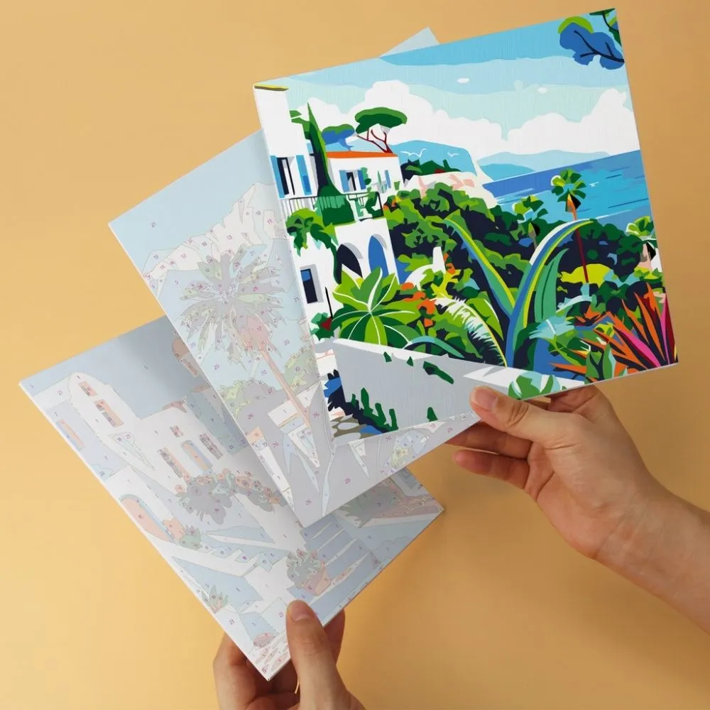 Figured'Art Mini Mediterrane penseelstreken schilderen op nummer 20x20cm 6 stuks