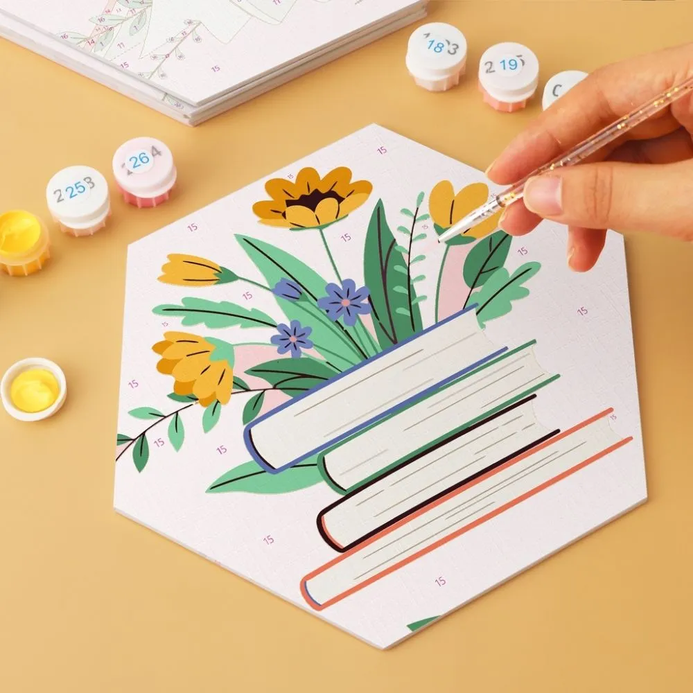 Figured'Art Boeken in bloei mini schilderen op nummer zeshoek 6st