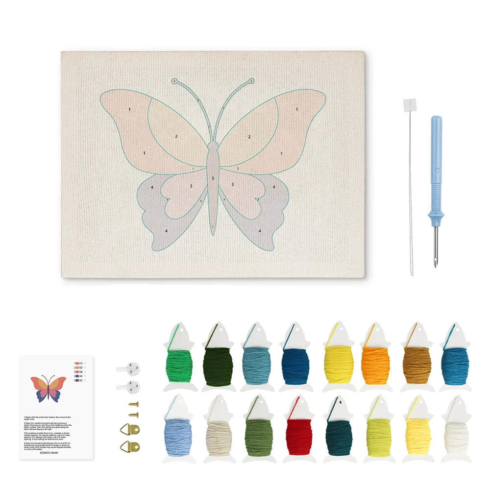 Figured'Art Oranje Vlinder punch needle pakket 20x30 cm frame