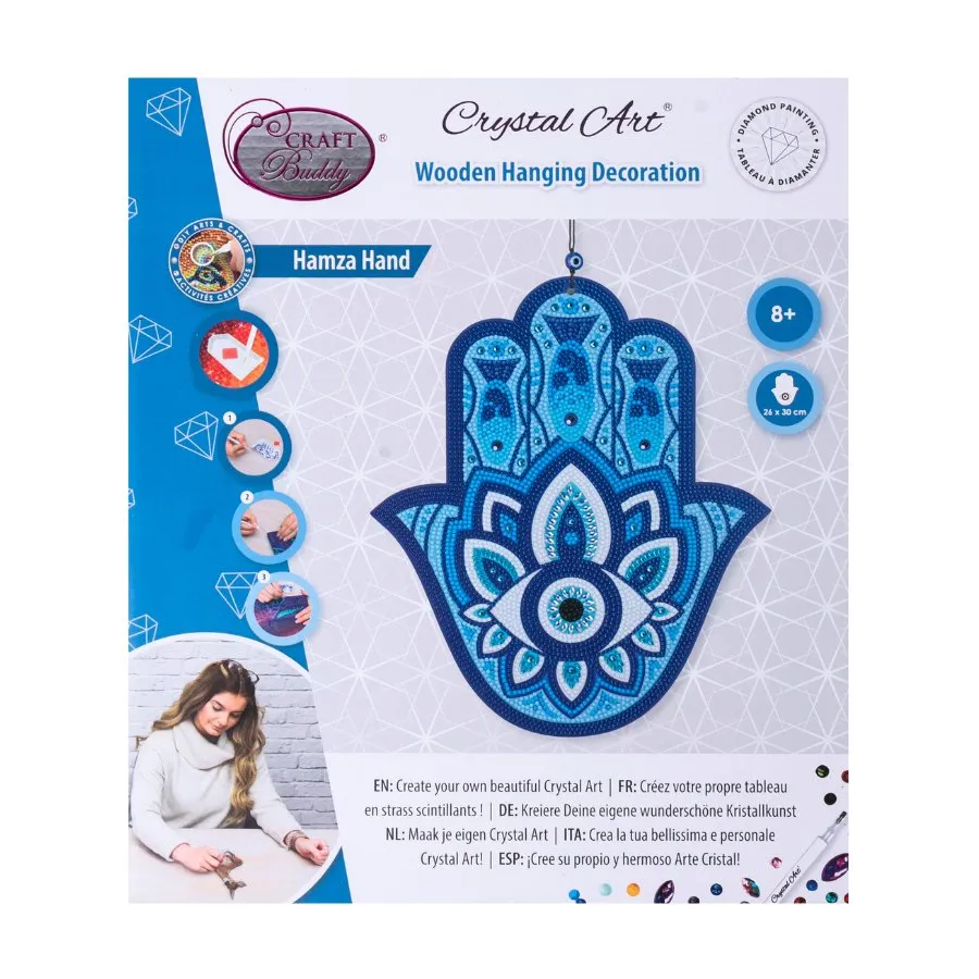Craft Buddy Hamsa Hand Crystal Art hanger 26x30cm blauw