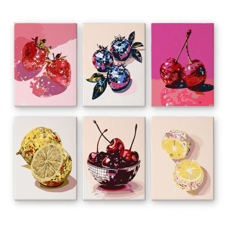 Figured'Art Disco Fruit mini schilderen op nummer 15x20cm 6 stuks