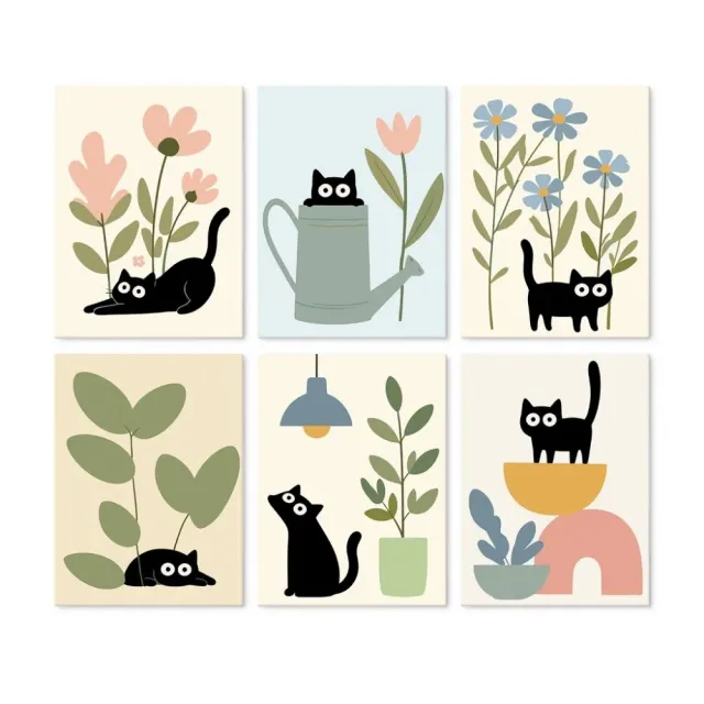 Figured'Art Mini Serie Nieuwsgierige zwarte katten schilderen op nummer 15x20cm 6 stuks