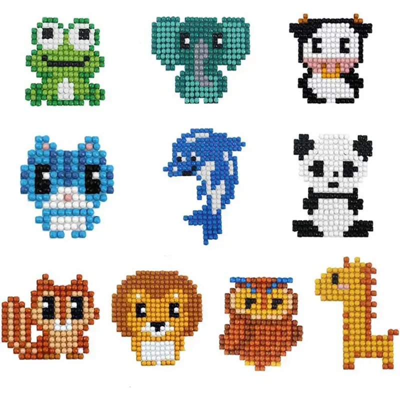 Figured'Art Dieren diamond painting stickers 10 stuks rond voor kinderen