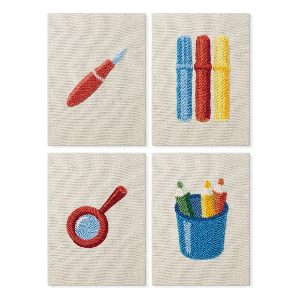 Figured'Art Punch Needle Minimalistische Bureau Iconen 4 Stuks