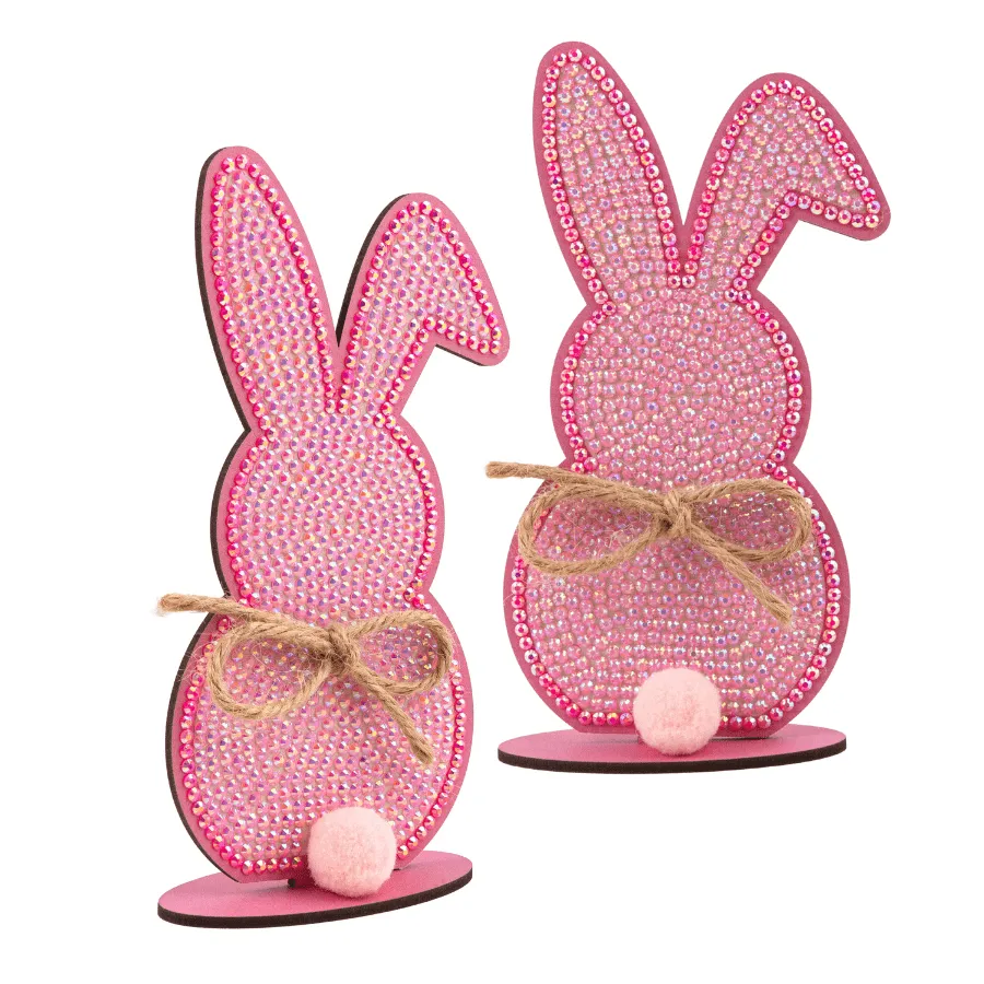 Craft Buddy Crystal Art Easter Rabbits houten kit set van 4 pastel