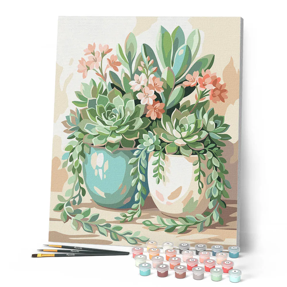 Figured'Art Bloeiende vetplanten schilderen op nummer 40x50 cm planten