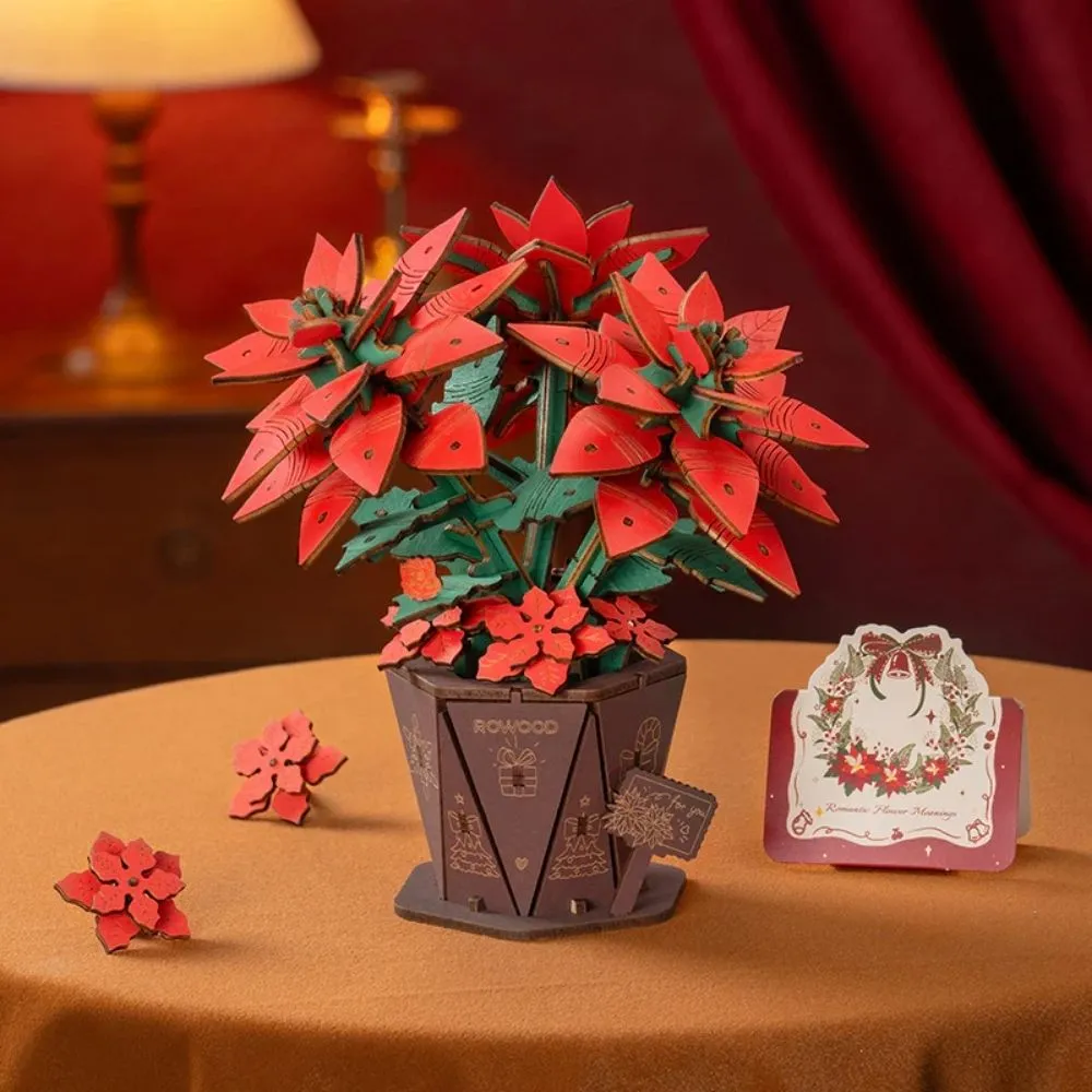 Figured'Art Poinsettia 3D puzzel hout 153 stukjes 14,5cm