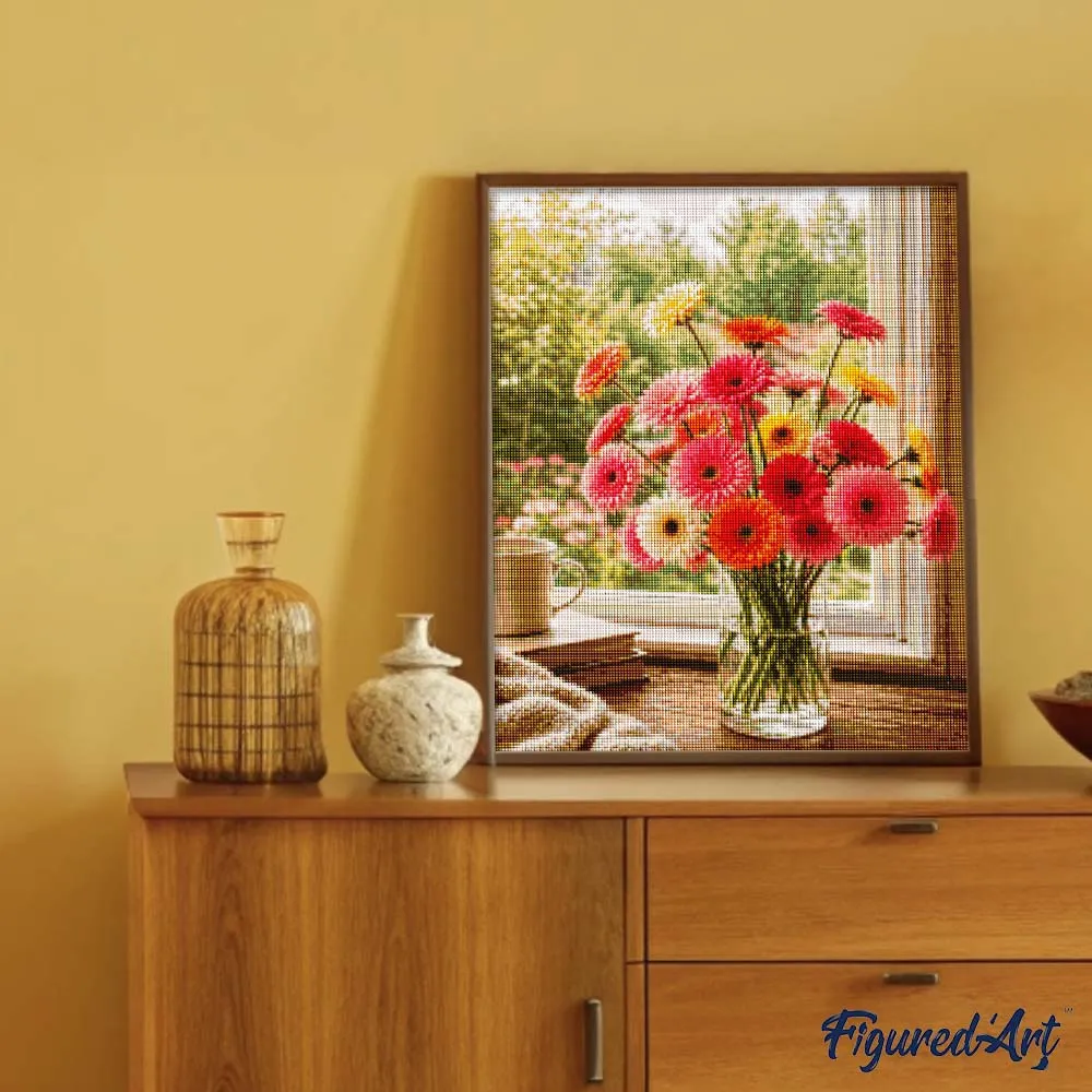 Figured'Art Vrolijke Gerbera's diamond painting 40x50 cm bloemen