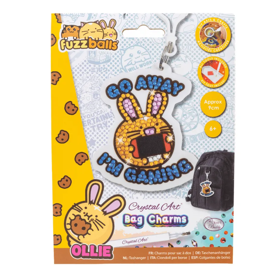 Craft Buddy Crystal Art Go Away I'm Gaming sleutelhanger Ollie 9cm