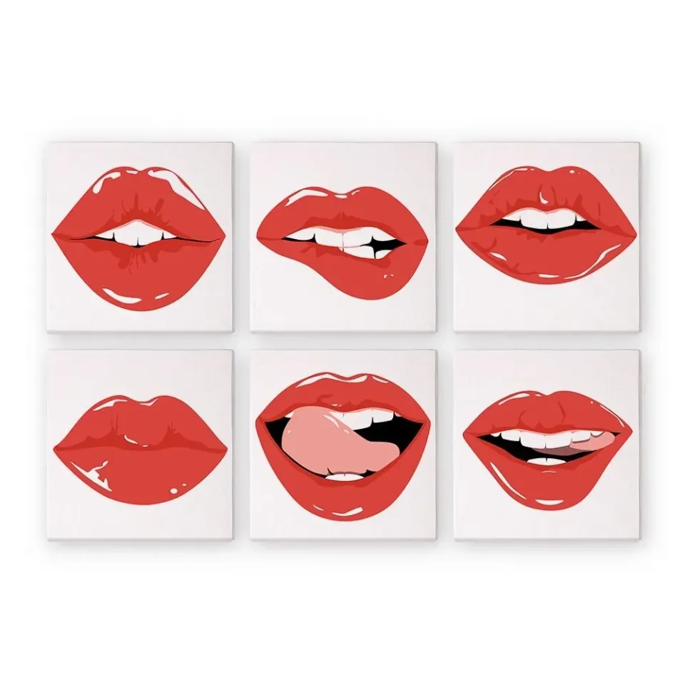 Figured'Art Rode Lippen mini schilderen op nummer 15x15 cm 6 stuks