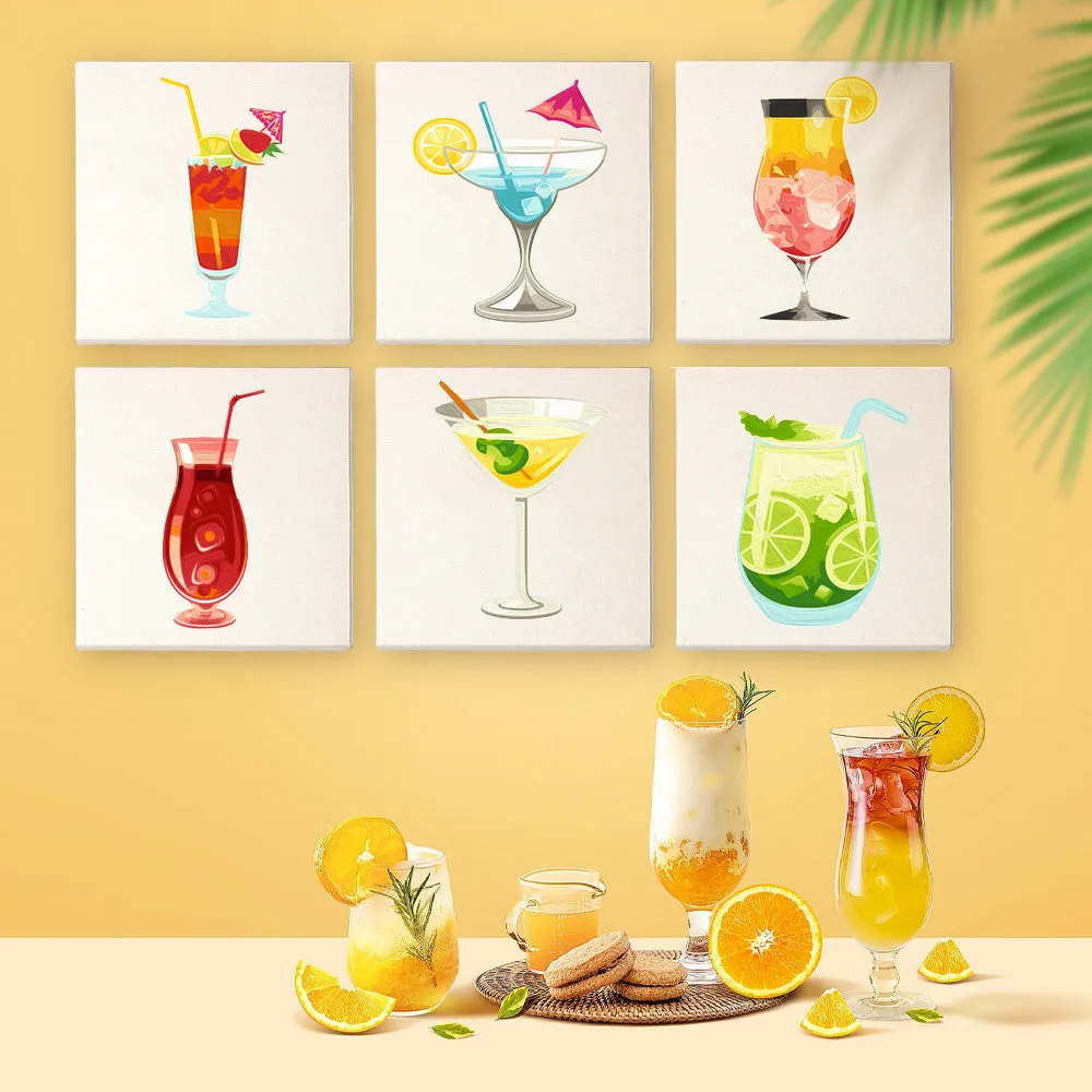 Figured'Art Mini Muurkunst van Cocktails schilderen op nummer 6 stuks 15x15cm
