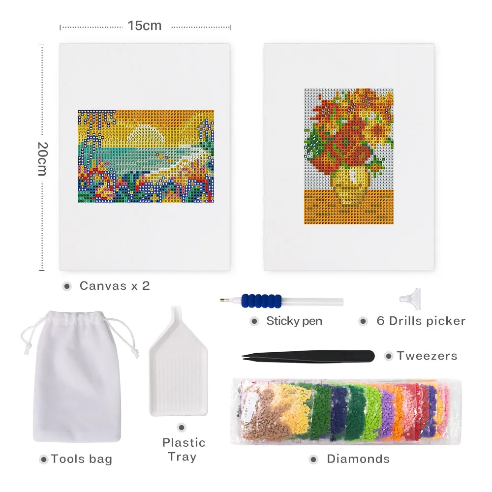 Figured'Art Mini Zonsondergang en Bloemen diamond painting 15x20cm 2 stuks
