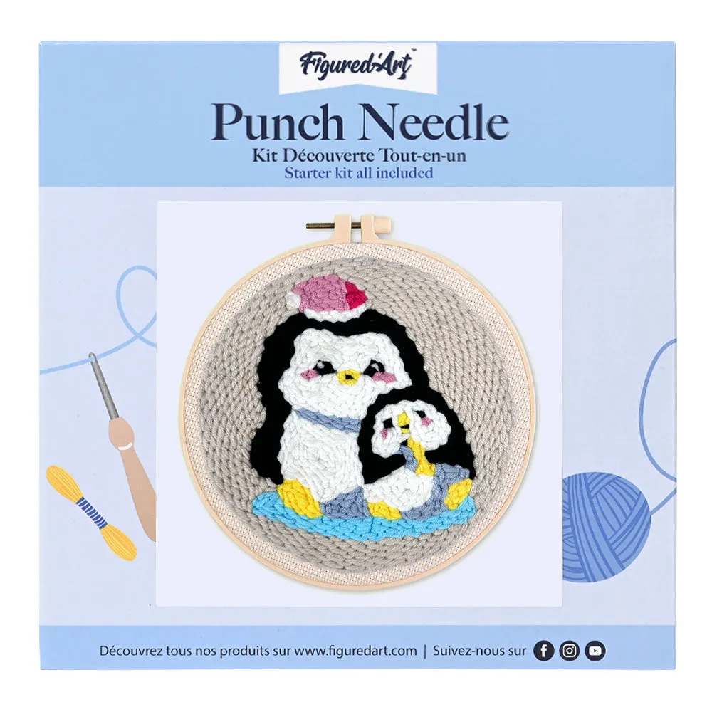 Figured'Art Mama en babypinguïn punch needle pakket 20cm wol
