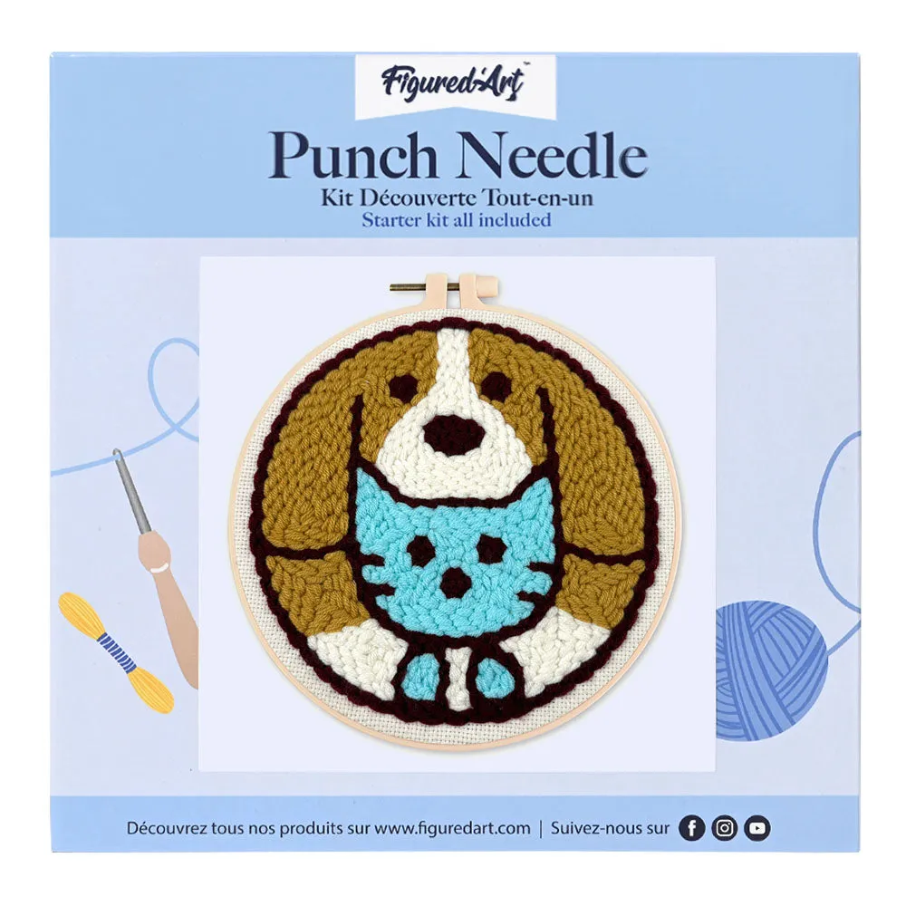 Figured'Art Kat en hond punch needle pakket 20 cm beginners