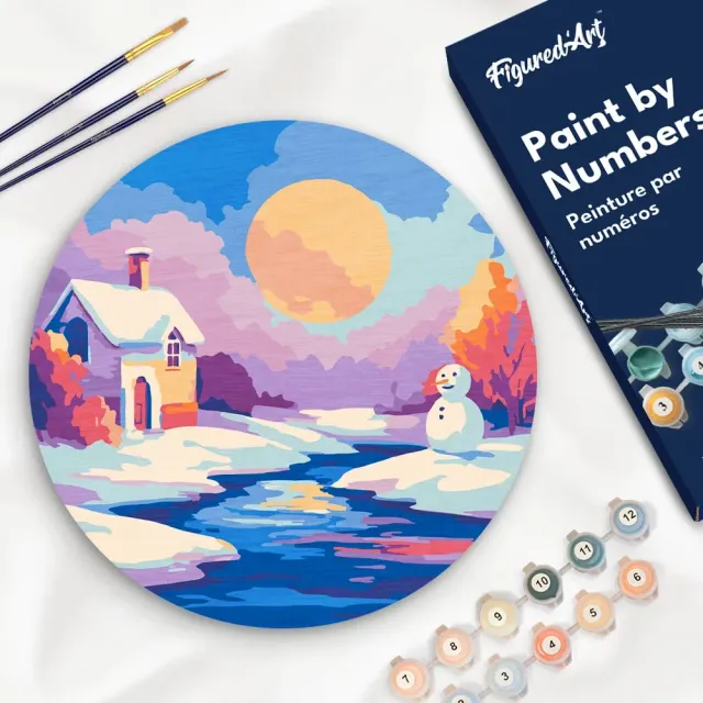 Figured'Art Wintertafereel bij zonsondergang schilderen op nummer 30cm