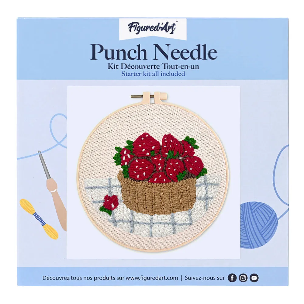 Figured'Art Aardbeienmand punch needle pakket 20 cm wol