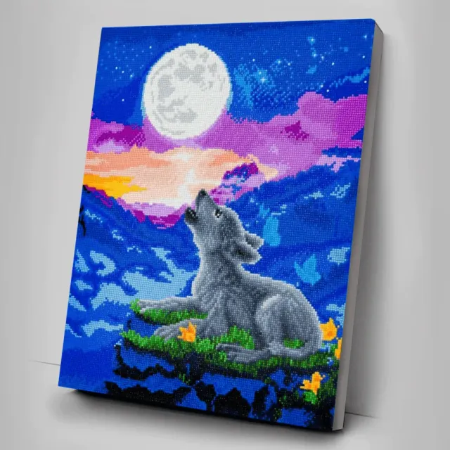 Craft Buddy Crystal Art Howling Wolf Cub canvas 40x50cm