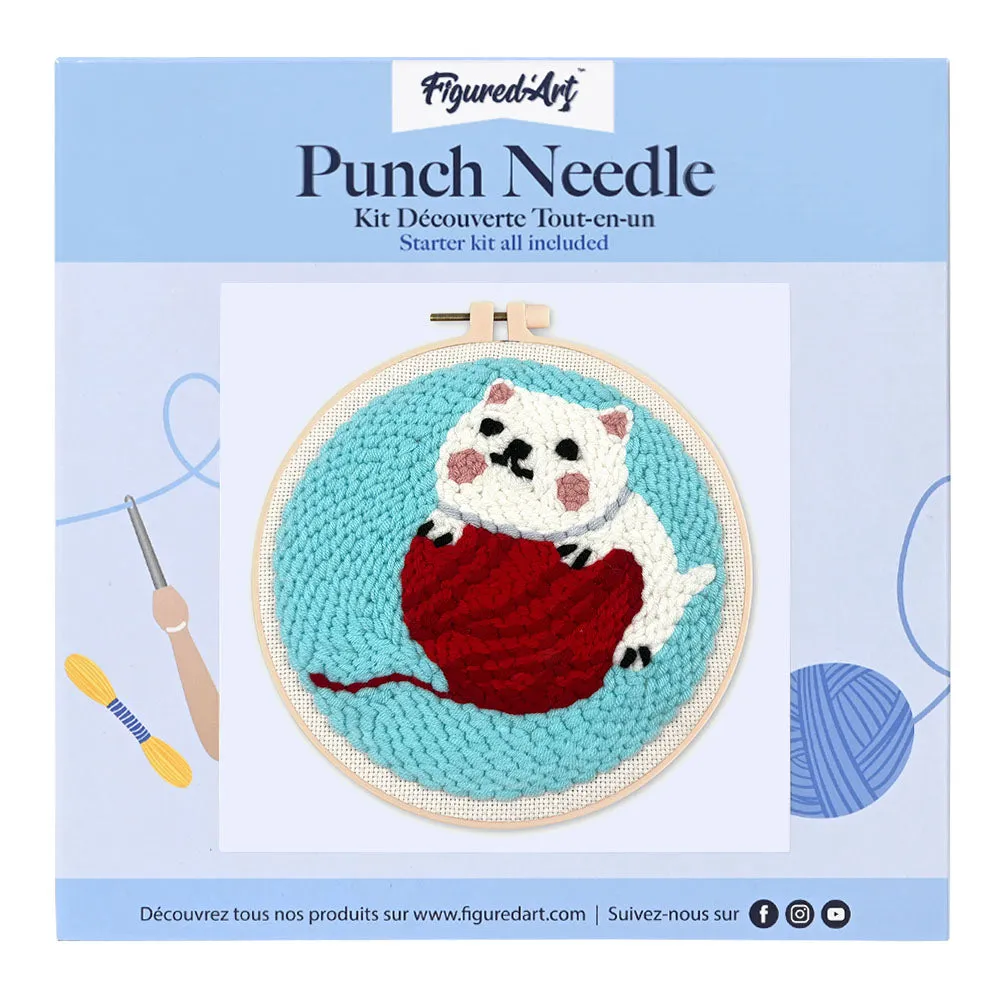 Figured'Art Punch Needle Kat met bol wol pakket 20cm