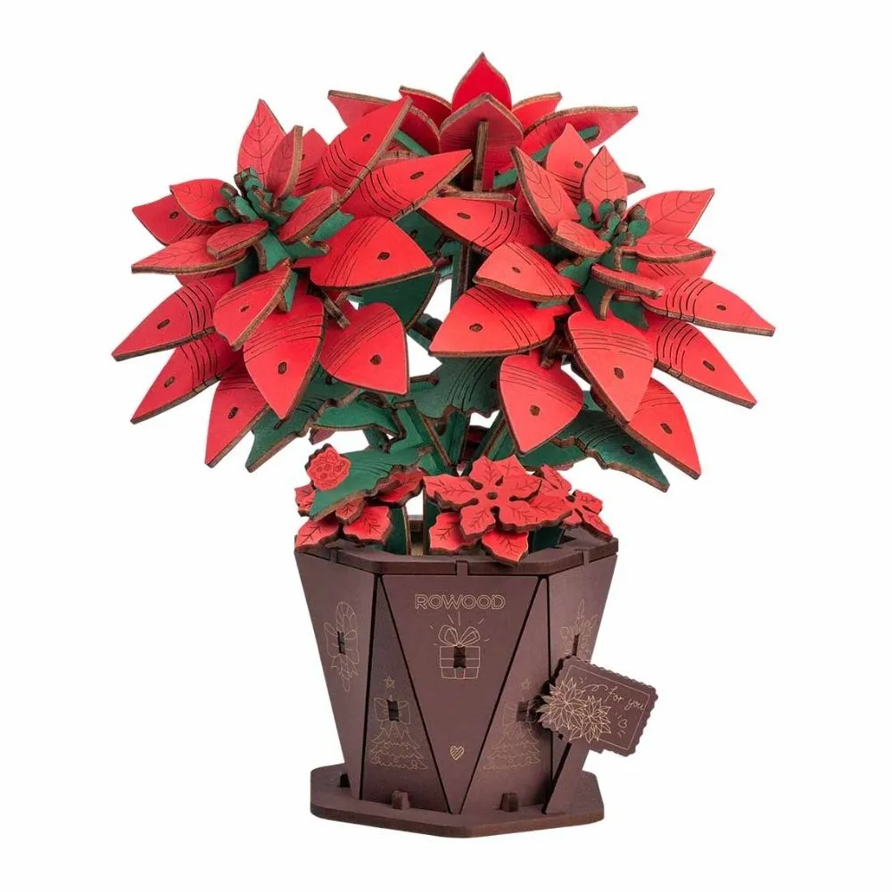 Figured'Art Poinsettia 3D puzzel hout 153 stukjes 14,5cm