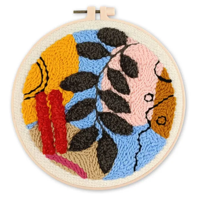 Figured'Art Botanische abstractie 4 punch needle pakket 20 cm wol