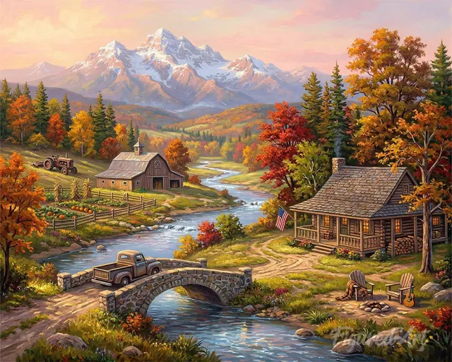 Figured'Art Herfst aan de rivier schilderen op nummer 40x50 cm landschap
