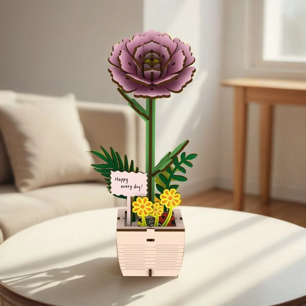 Figured'Art Pioenroos 3D puzzel hout 83 stukjes