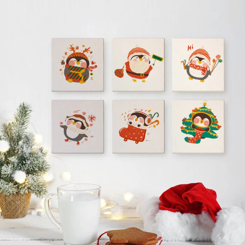 Figured'Art Kerst Winter Pinguïn mini schilderen op nummer 6 stuks