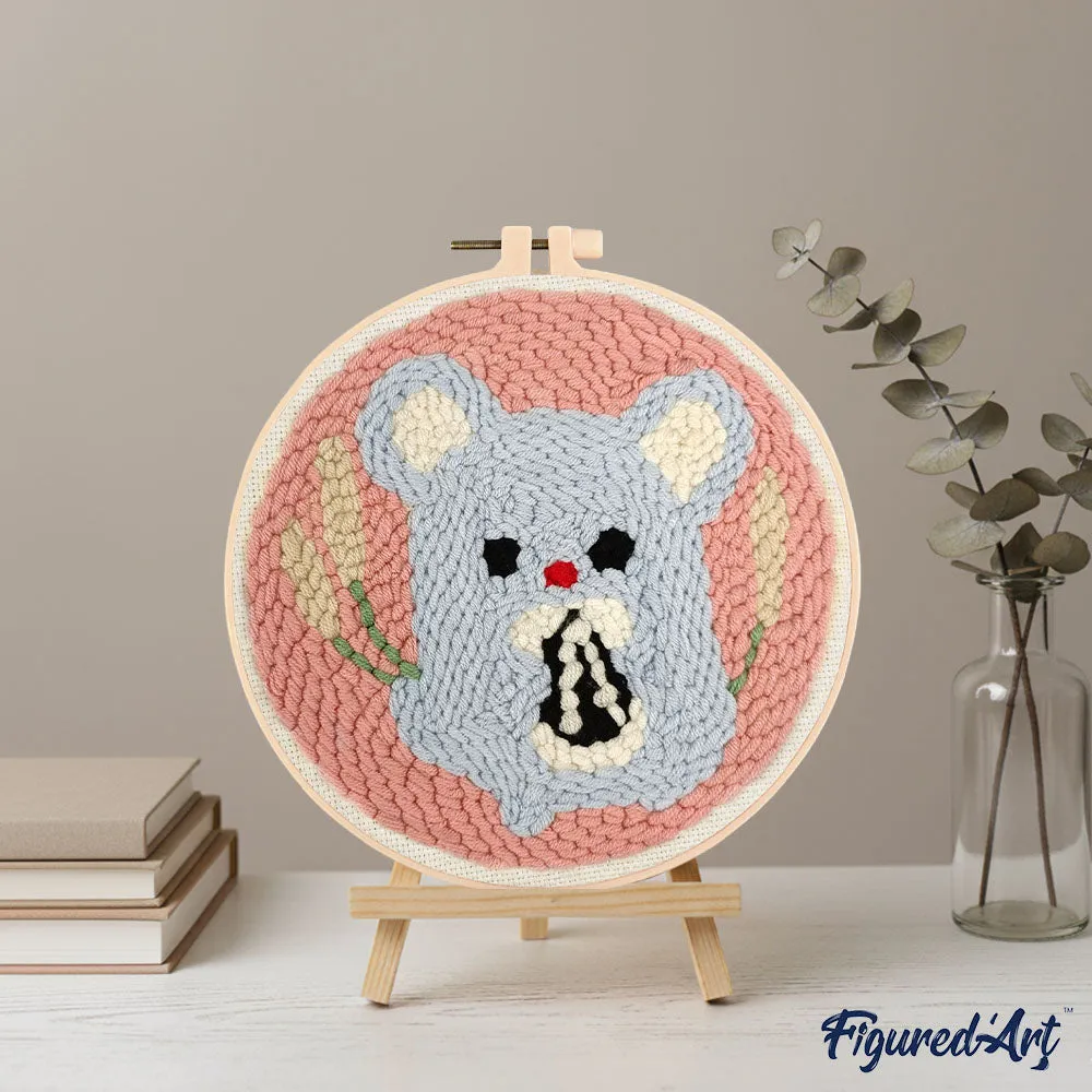 Figured'Art Schattige muis punch needle pakket 20x20cm wol