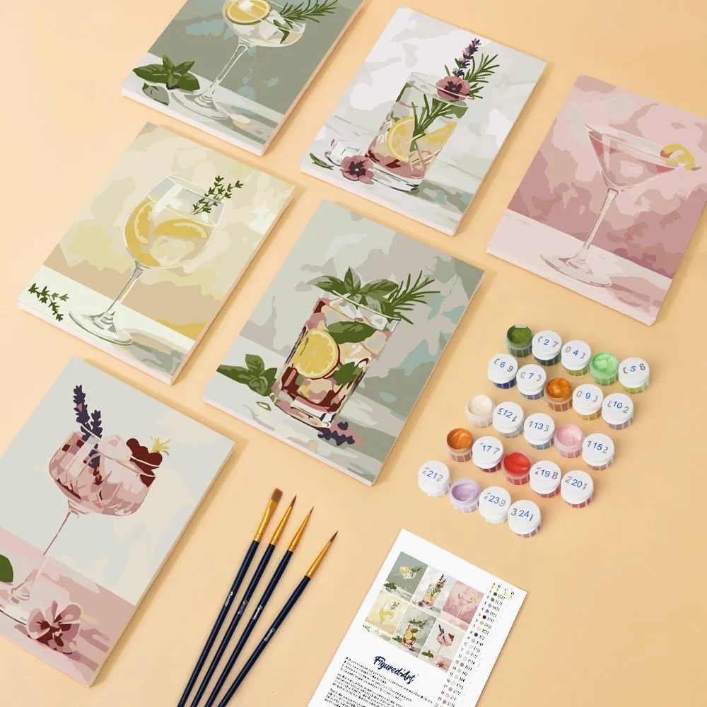Figured'Art Botanische Dranken mini schilderen op nummer 15x20cm 6 stuks