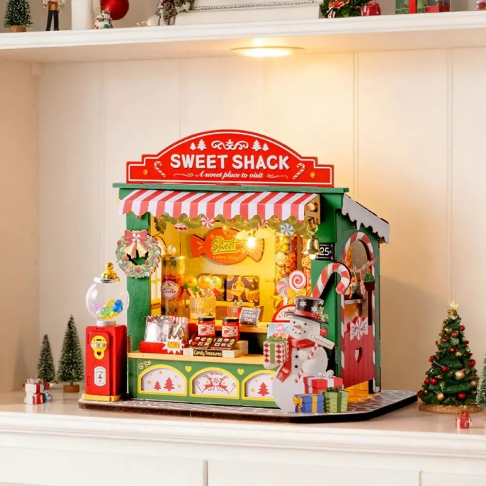 Figured'Art Kerst-snoepkraam miniatuurhuisje 17 cm met LED