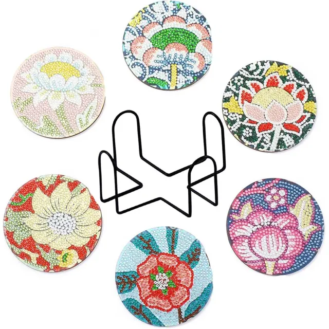 Figured'Art Bloemen Diamond Painting Onderzetters 10x10cm 6 Stuks