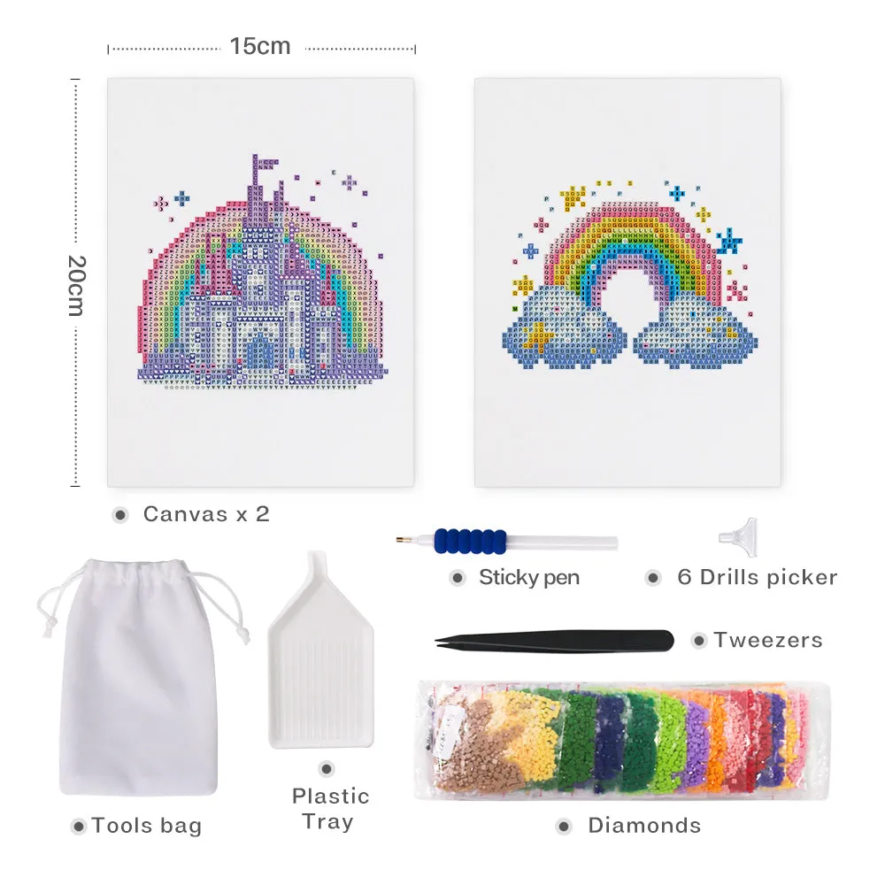 Figured'Art Mini Diamond Painting Kasteel Regenboog 15x20cm 2 stuks