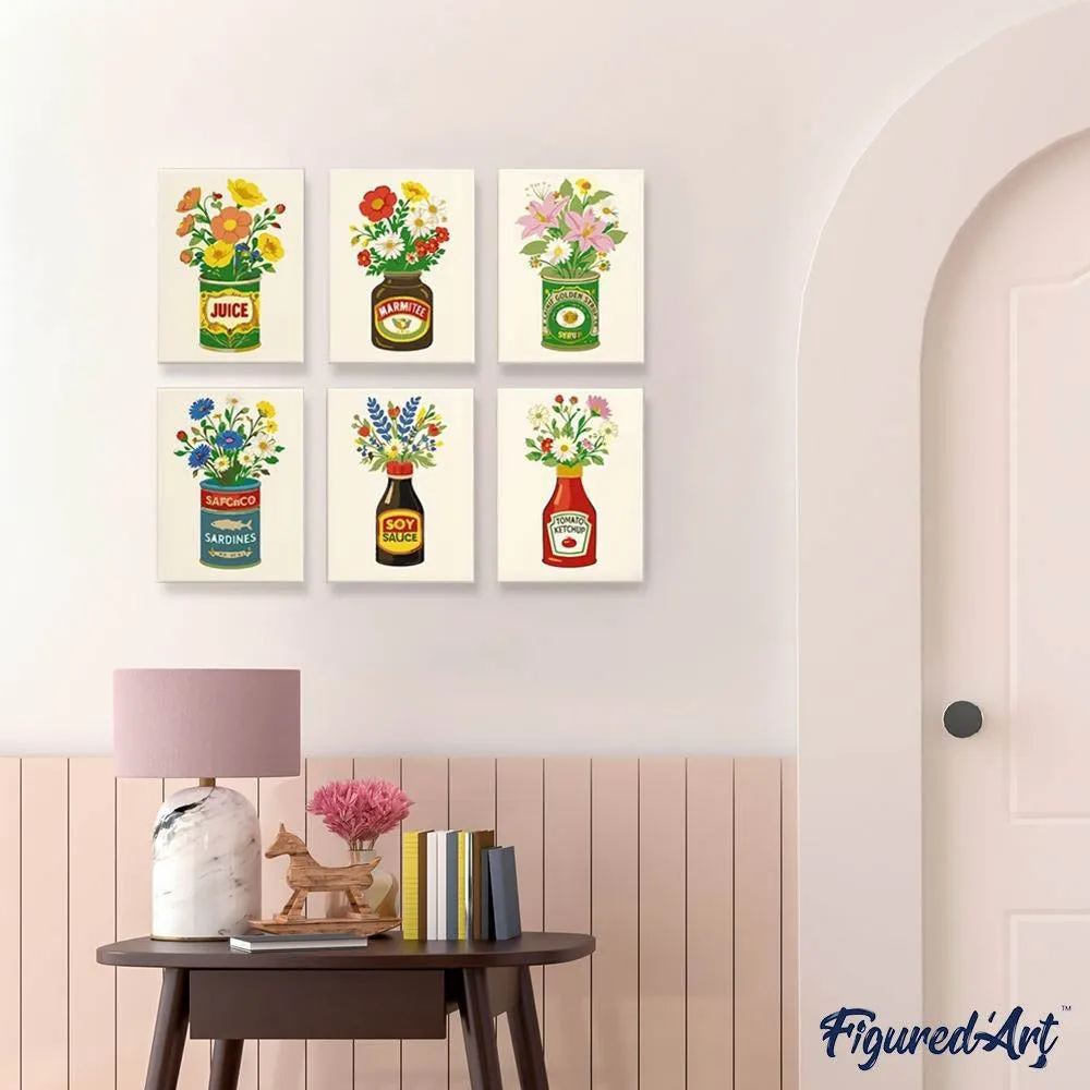 Figured'Art Bloeiende Flessen mini schilderen op nummer 15x20cm 6 stuks
