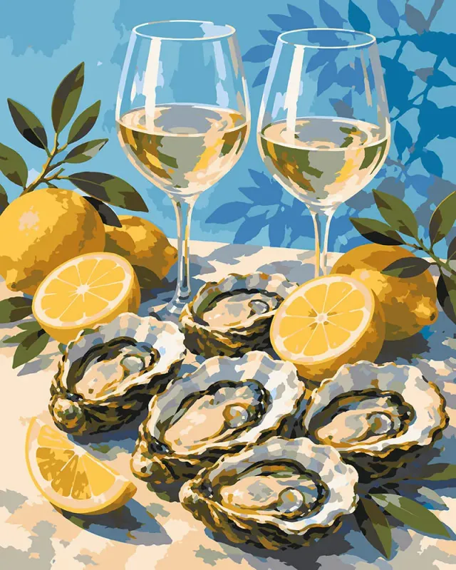 Figured'Art Oesters en Wijn Schilderen op Nummer 40x50cm Stilleven