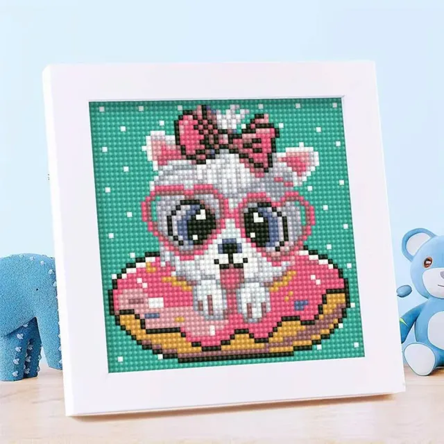 Figured'Art Hond met Bril diamond painting 15x15 cm met lijst
