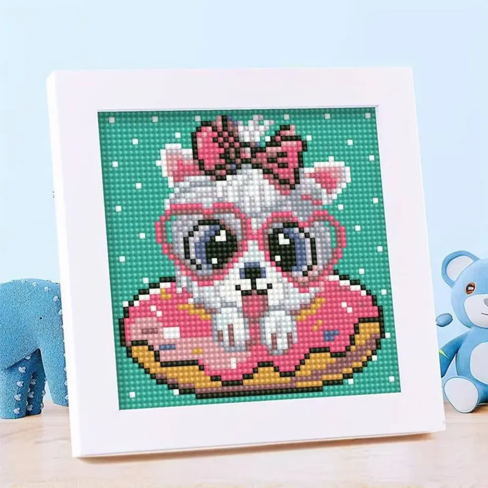 Figured'Art Hond met Bril diamond painting 15x15 cm met lijst