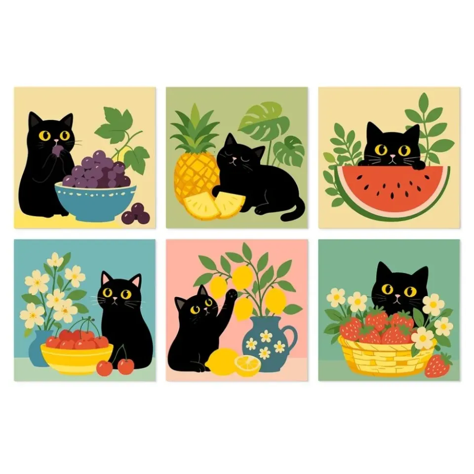 Figured'Art Mini Schilderen op Nummer Kat Fruit 20x20cm 6 stuks