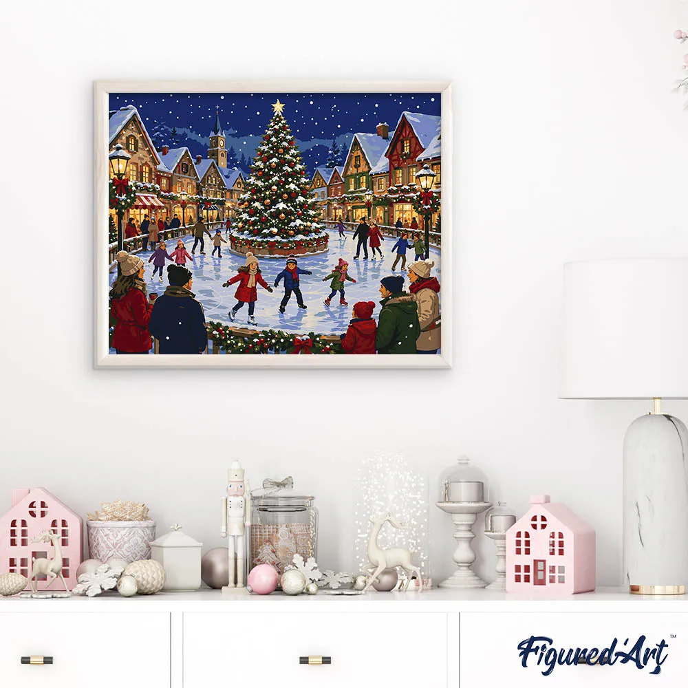 Figured'Art Feestelijk dorp schilderen op nummer 40x50 cm winter