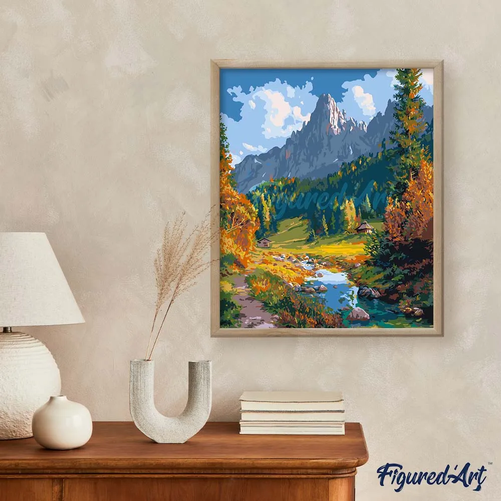 Figured'Art Herfststroom in de Alpen schilderen op nummer 40x50 cm