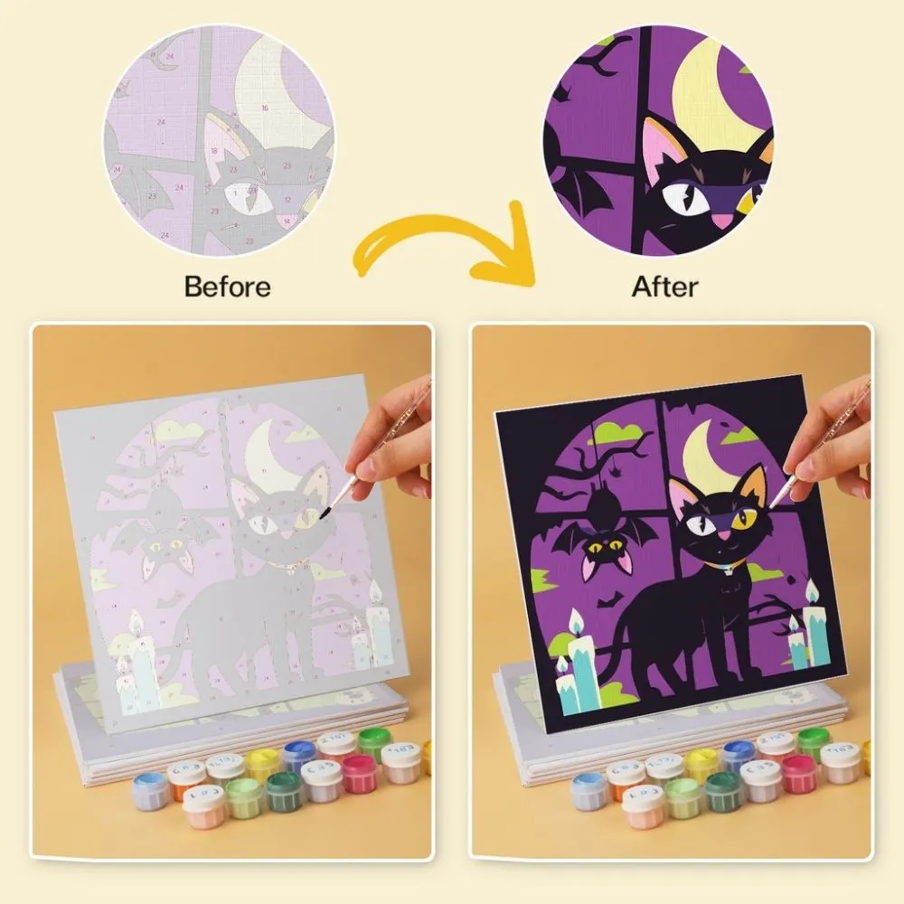 Figured'Art Mini Zwarte kat Halloween schilderen op nummer 6x 20x20cm