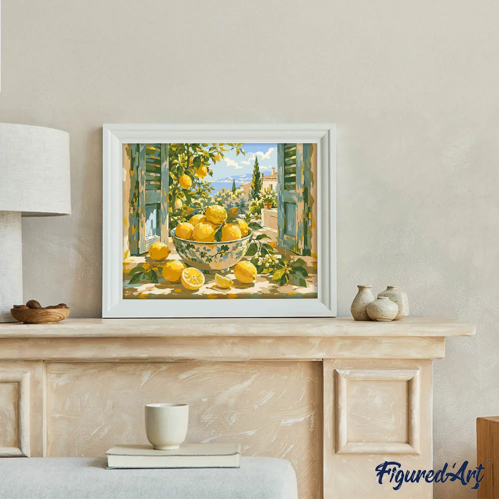 Figured'Art Toscaanse citroenen Schilderij op Nummer 40x50 cm