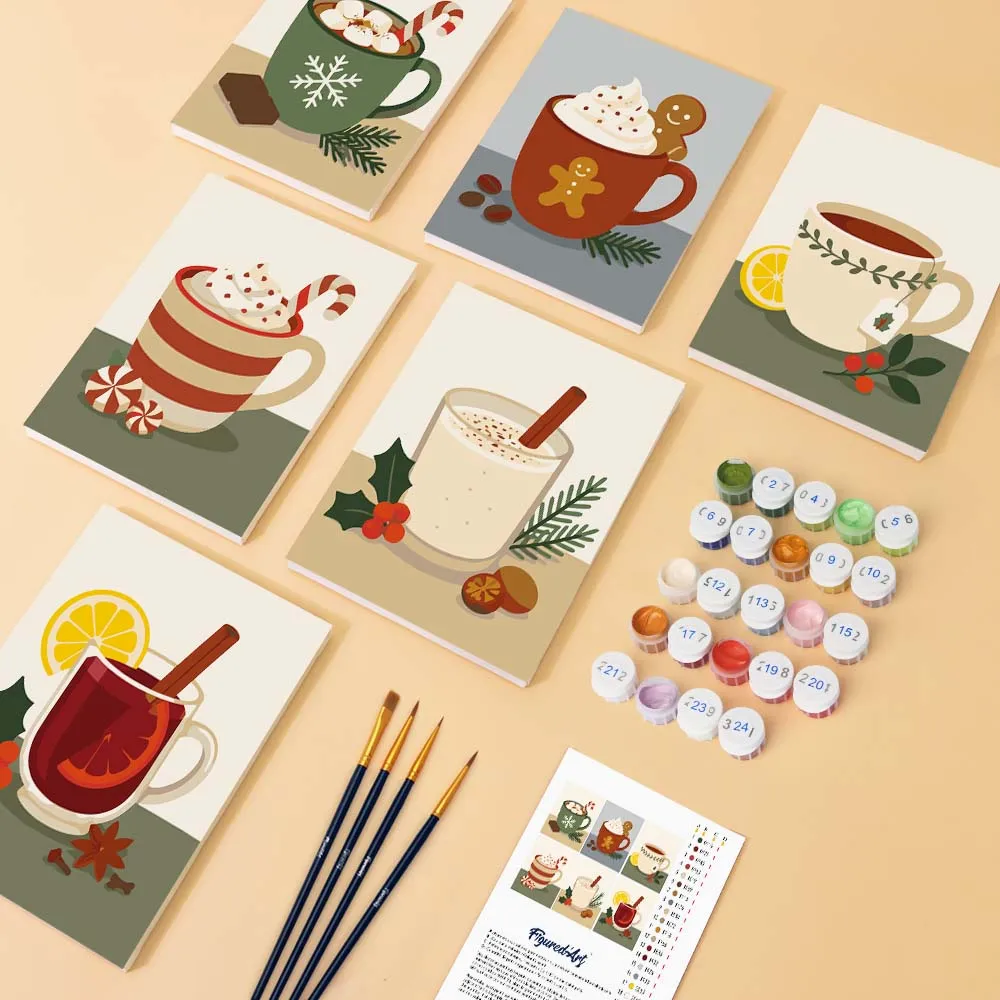 Figured'Art Gezellige Winterdranken mini schilderen op nummer 6 stuks
