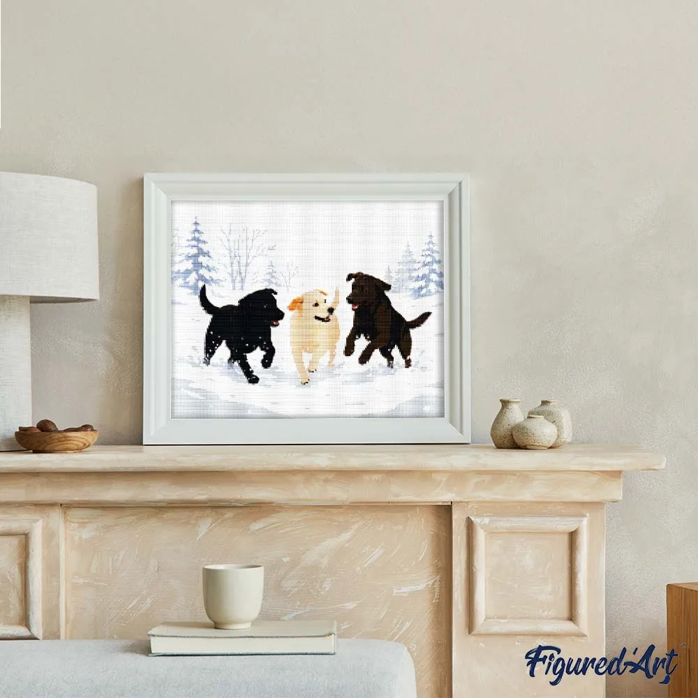 Figured'Art Winterse Hondenspelletjes Diamond Painting Full Drill