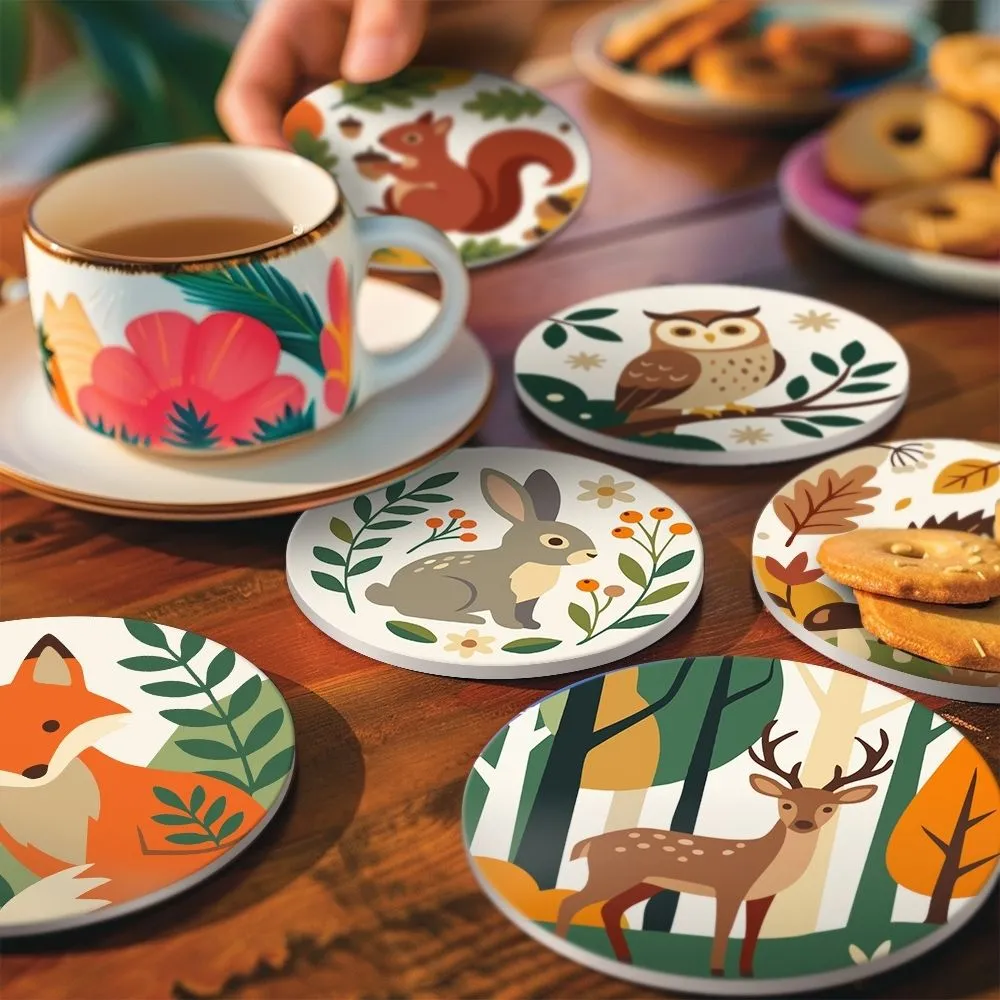Figured'Art Bosvrienden Schilderen op Nummer Onderzetters 10cm 6 Stuks Dieren