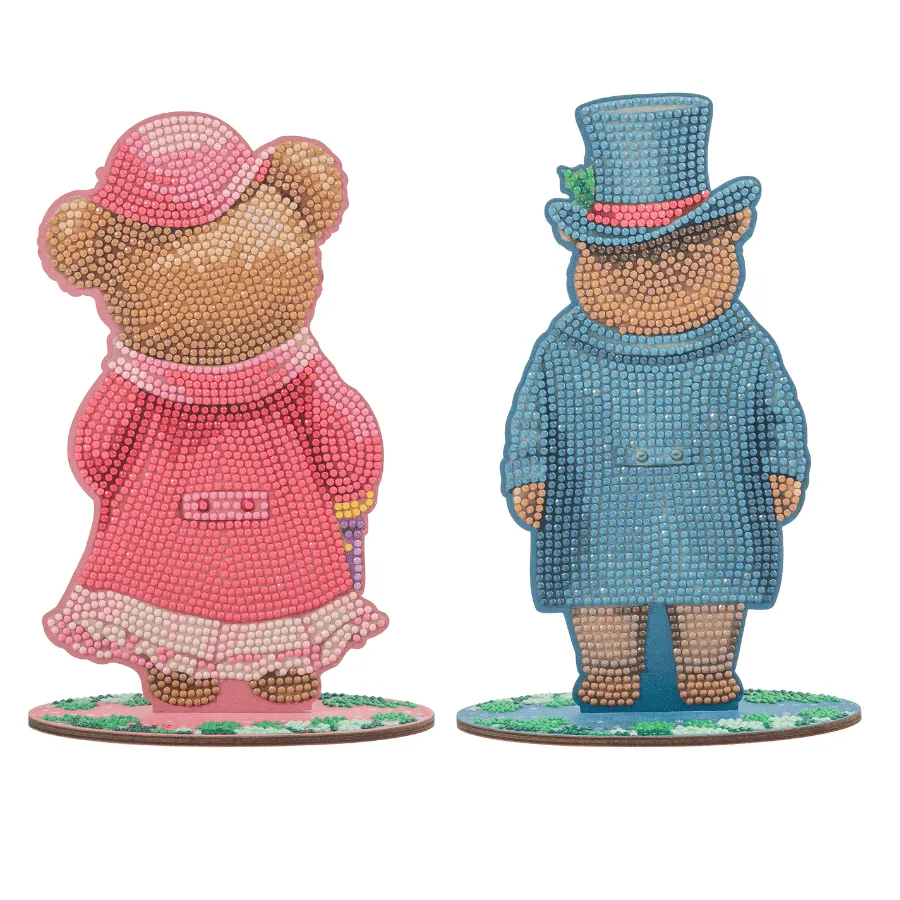Craft Buddy Crystal Art Victorian Teddy Bears houten figuren set van 2 vintage