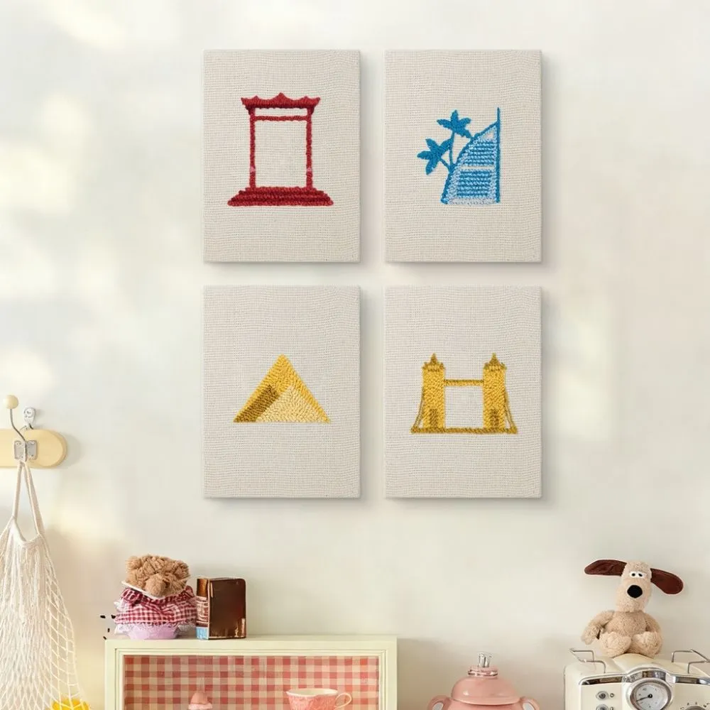 Figured'Art Wereld Monumenten punch needle set 4 stuks met frame