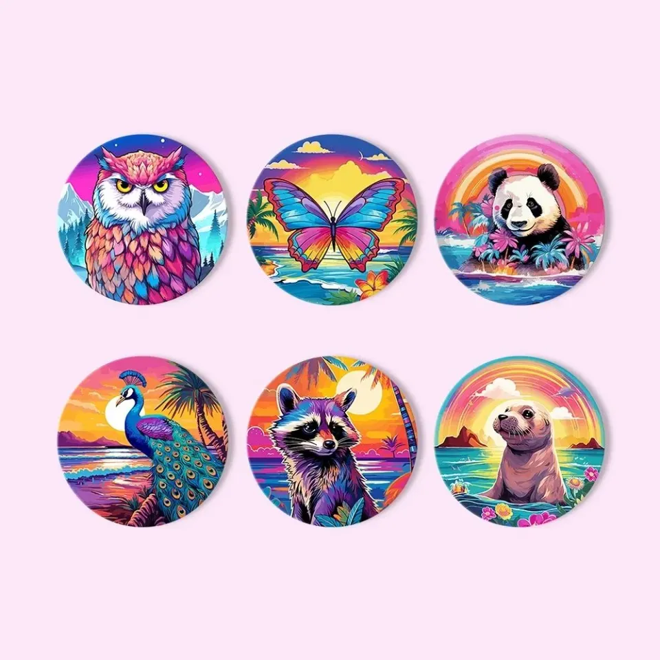Figured'Art Fauna Serie Schilderen op Nummer Onderzetters 10cm Panda Dieren