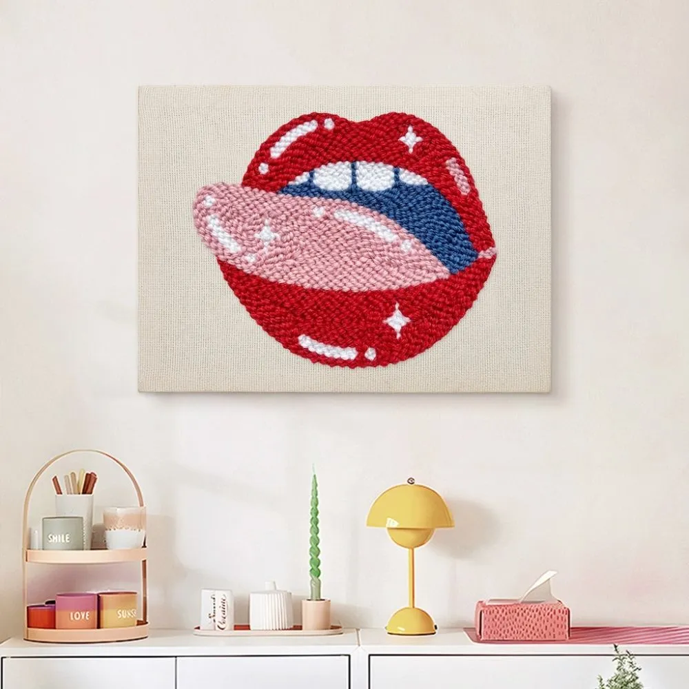 Figured'Art Punch Needle Pakket met frame Pop Art Lippen 20x30cm katoen