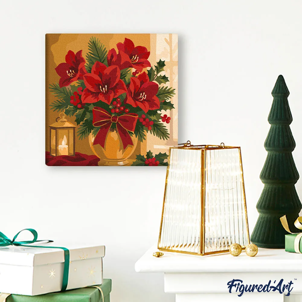 Figured'Art Kerststerren mini schilderen op nummer 20x20 cm met frame