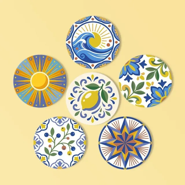 Figured'Art Mediterrane Motieven onderzetters 6 stuks 10cm